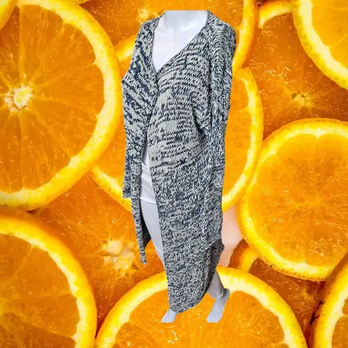 Massimo Dutti Navy White Marled Knit Long Cardigan Italian Yarn Sweater Size S