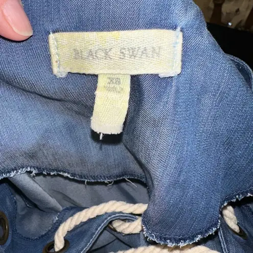 Black Swan tencel denim dress Fringe sleeves and bottom hem small preppy medium