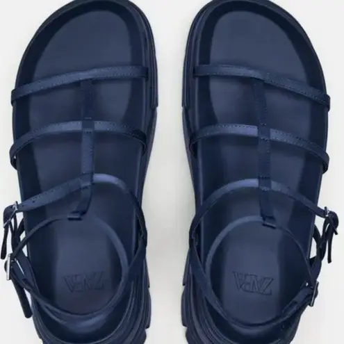 ZARA NWT  Women’s Blue Strappy Synthetic Platform Sandals Fisherman Navy EU39 US8