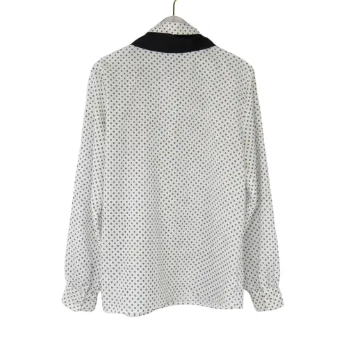 Laura and Jayne White and Black Bow Collar Vintage Diamond Print Blouse Size 8 Size M