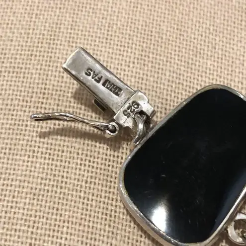 Sterling Silver Mother of Pearl Black & Turquoise Cabochon Linked Bracelet