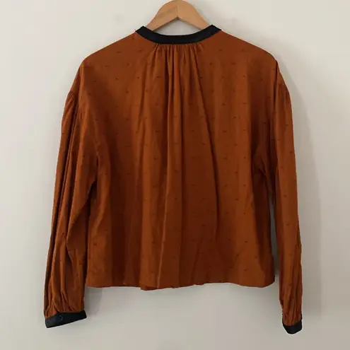 Treasure & Bond  Long Sleeve Velvet Trim Button Down Blouse Size M