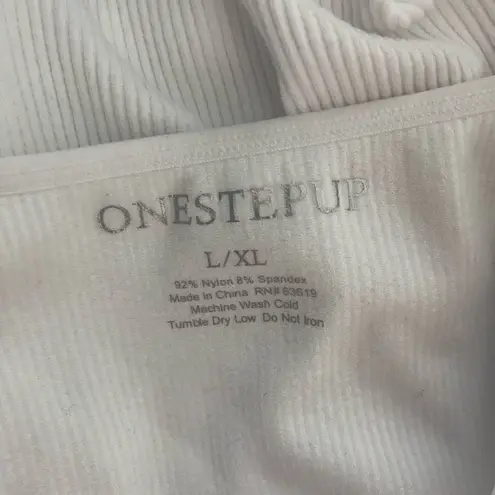 One Step Up White Ribbed Cropped Short Sleeve Top Size XL Stretch Knit Tee