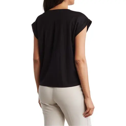 Bobeau Black V-Neck Cap Sleeve Blouse – Casual Workwear Domain T-shirt Top for Women