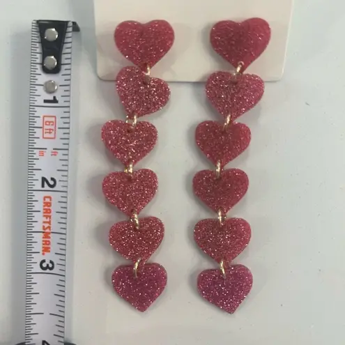 Sparkly pink heart drop earrings Pink
