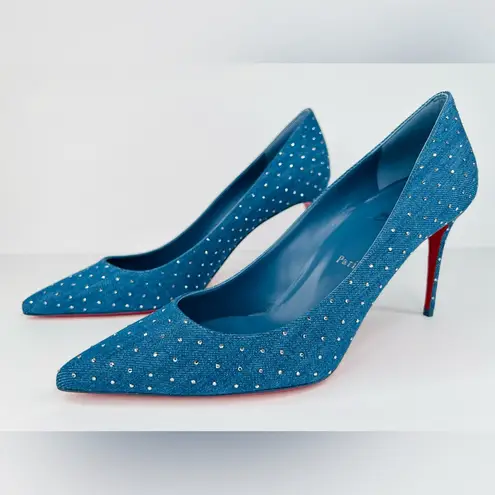Christian Louboutin  Kate Plum Strass 85mm Crystal Blue Denim Pumps Size EU 41.5