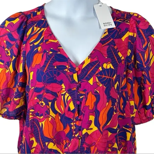 Rose + Olive  Jungle Monkey Tropical Tie Button Down Top Medium NWT