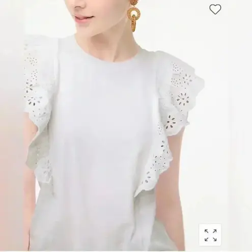 J Crew Factory White Ruffle Sleeve Eyelet Cotton Top XS NWT