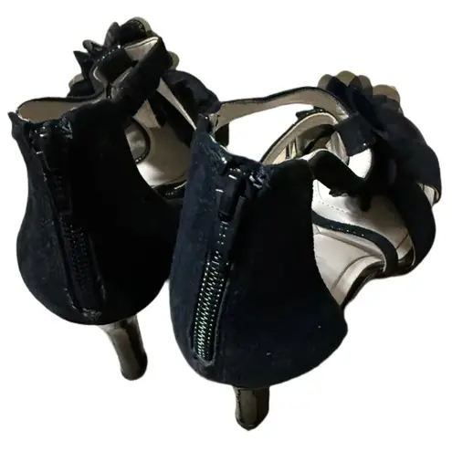 Alex Marie Black Floral Embellished Heels – Size 8