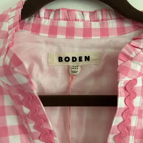NWT Boden Wren Tiered Midi Dress Salmon Pink Gingham Size US 2 R UK 6 R