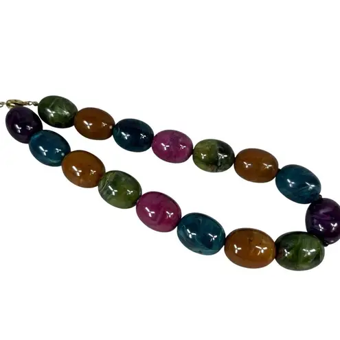 Multicolor Chunky Oval Bead Necklace Extender Chain Lobster Clasp Choker Adjusts Green
