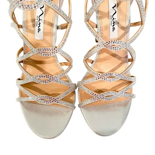 Nina Sassie Crystals Bridal Cocktail Party High Heels Women's 8 True Silver