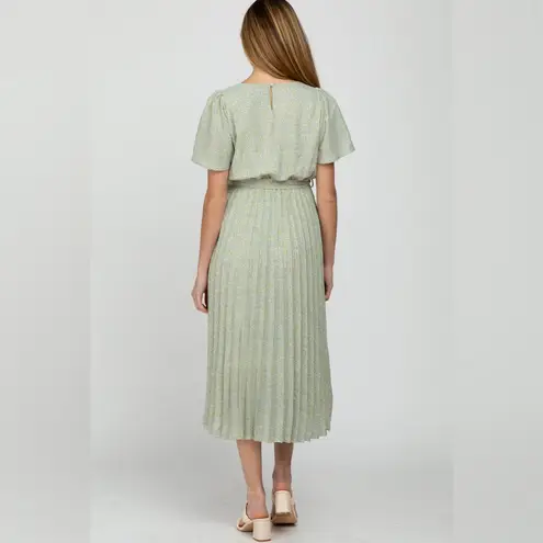 Polagram Mint Green Floral Pleated Midi Dress Women's SIZE MEDIUM new with tags