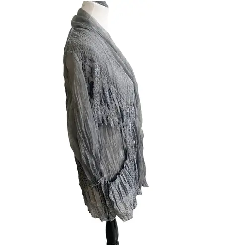 Chico's  Travelers Cardigan Crinkle Sz 3/XL Gray Lace Dots Sheer Whimsigoth