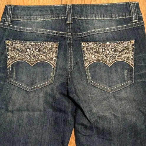INC Jeans Womens 4 Boot Leg Bootcut Rhinestones Bling Pockets Regular Fit Blue