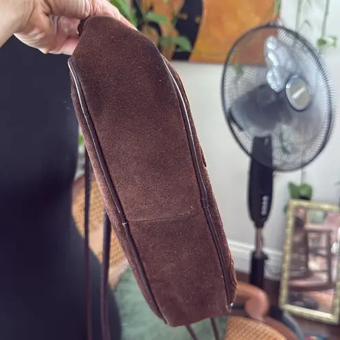 Vintage Yenko Italy Brown Suede Embroidered Top Zip Crossbody Bag Purse