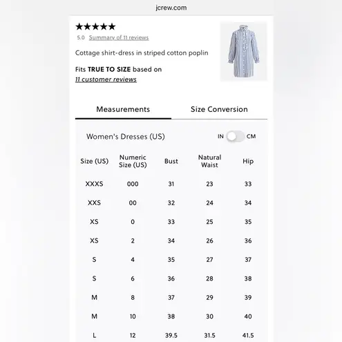 J.Crew NWT  Cottage Shirt Dress in Striped Cotton Poplin Size 8