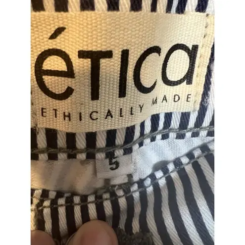 Ética Women’s Navy White Striped Straight Ankle Leg Jeans Size 5 (XL) Nautical Blue