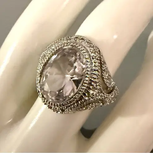 Sterling Silver Statement Ring Clear and Pale Pink Cz’s Set in Solid 925