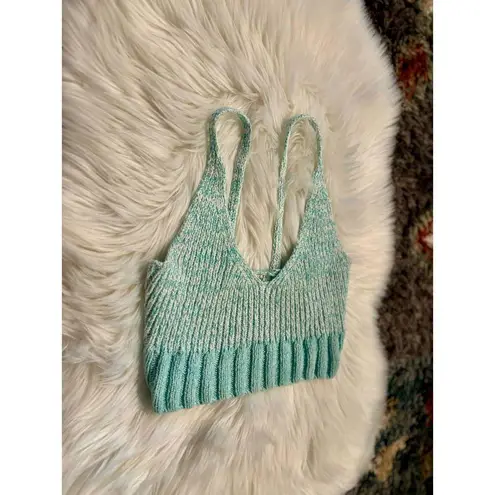 Free People  Crochet Knit Brami Tank Top | Mint / Ivory Combo | XS