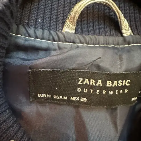 ZARA  Outerwear Silver Metallic Bomber Jacket Embroider Floral Butterflies Size M