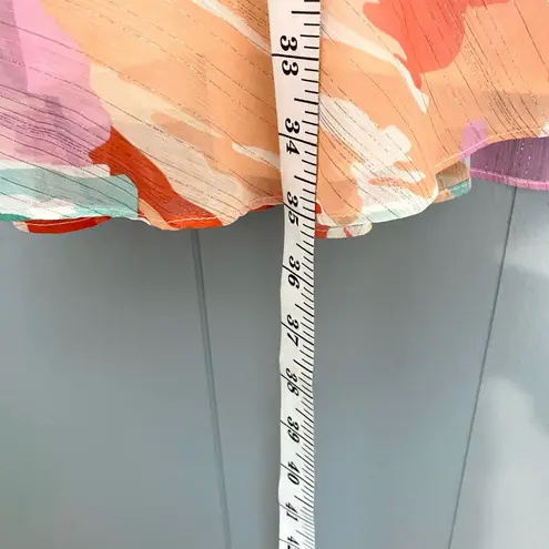 Adelyn Rae Coral Floral Metallic Stripe Chiffon Ruched Party Mini Dress M