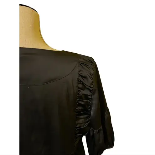 Pink Twill Women’s Babydoll Blouse Charcoal Gray Satin Feel Size M Short Sleeve Size M