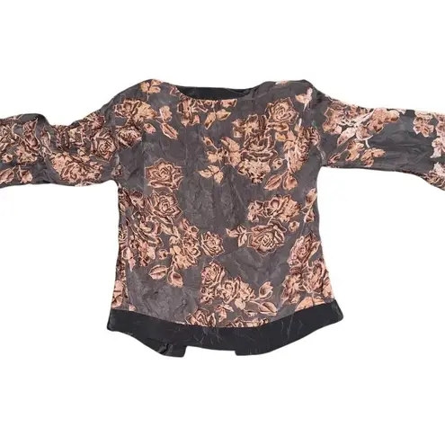 Women's Floral Velvet Jacket Multicolor 3/4 Sleeve Size XL Orange