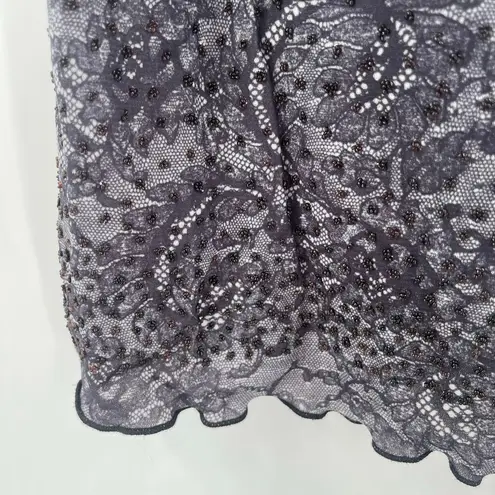 Y2K Top Large Short Sleeve 2000s Lace Print Rhinestones Babydoll Bratz Vintage Black