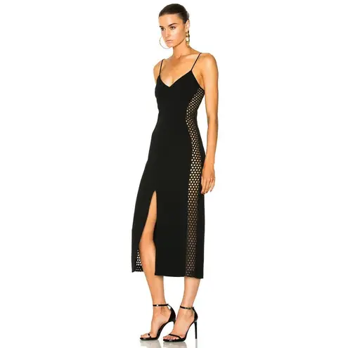David Koma Black Wool Cutout Side Panel Midi Cocktail Dress Slit Strappy Size 10