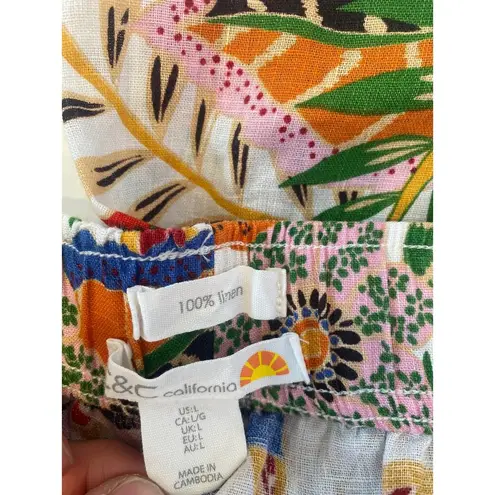 C&C California Casual Tropical Floral Print Linen Wide Leg Pants Sz Lg Colorful