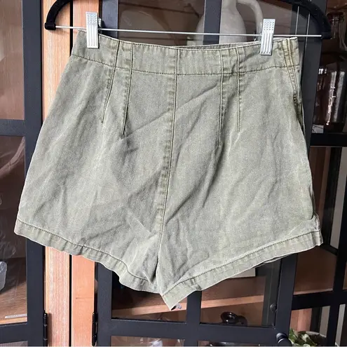 Free People  denim skort skirt army green vintagey faded high rise asymmetrical