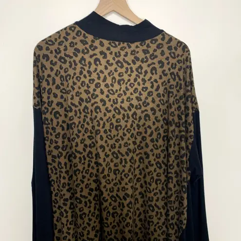 Alembika Chiu Oversized Cheetah Mock Neck Top Women XL Brown Black