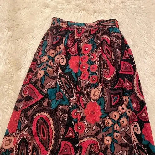 Vintage Cross Country Fashions Midi Skirt Paisley Floral Red Size 8