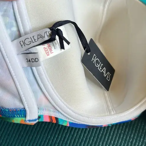 Fig Leaves Blue Fiji Underwire Bunny Tie Crop Bikini Top Swim 34DD NWT Palm Size undefined