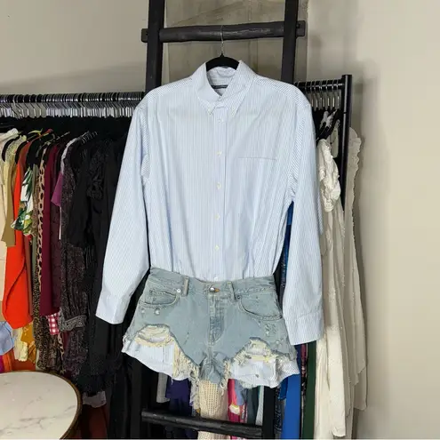 Alexander Wang Prestyled Button Down Denim Romper in Light Worn Indigo