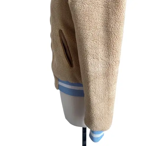 AMERICAN STITCH Bomber Jacket Womens Sz Small Tan Fleece Varsity Full Zip