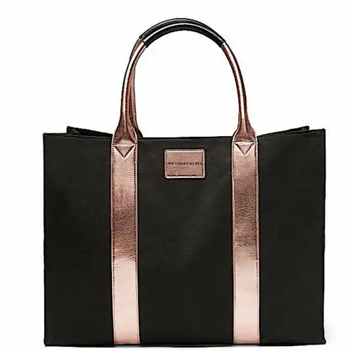 Victoria's Secret Victoria’s Secret Weekender Large Black & Rose Gold Canvas Travel Tote Bag