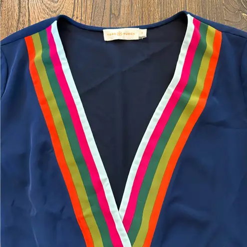 Tory Burch Peggy Color Block Navy Wrap Dress Size 0