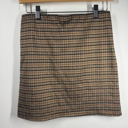 Hesperus Women M Plaid Brown Black Stretch Waist Double Slit Preppy Academia 90s