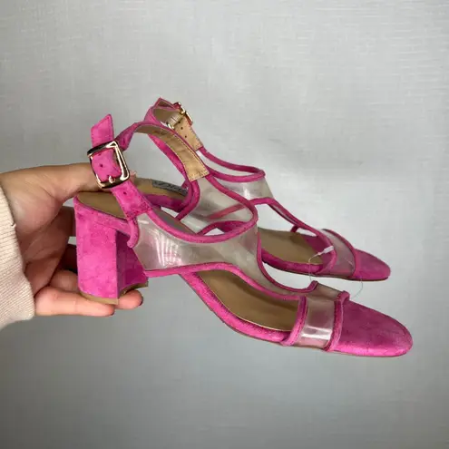 Diane B Milano Pink Suede & Clear Ankle Strap Heel Sandals Size 6.5M