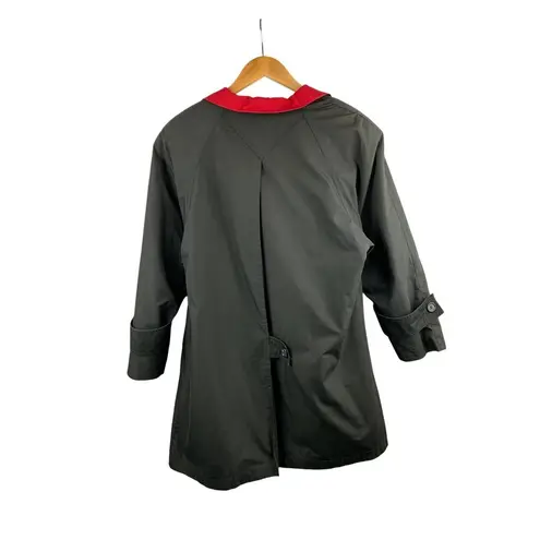 Kristen Blake Womens Black Trench Coat With Red Collar & Plaid Lining XS