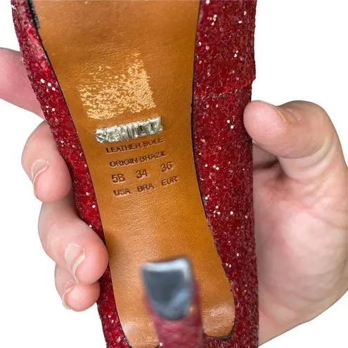 Schutz Stilletos Red Glitter Platform High Heels Lux Glam Party Shoes Size 5B