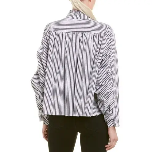 Petersyn Elizabeth Puffed Sleeve Blouse Empire Striped Boxy Poplin XS NWT Purple