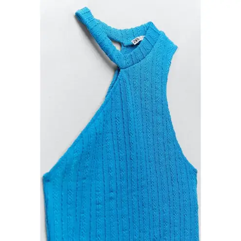 ZARA NWT  womens Size L cut out one shoulder cable knit Blue crop top