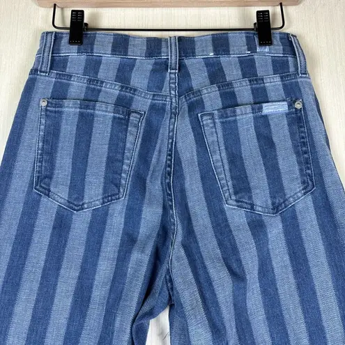 7 For All Mankind  Women's Jeans Sz 26 Blue Denim Striped Cropped High Rise