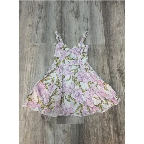 Showpo Amalie the Label Alix pink floral linen mini dress Size US 6 Pink & White