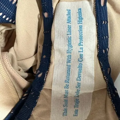 Kona Sol Women's Navy Crochet Nude Liner High Neck One Piece Swimsuit Size S NWT