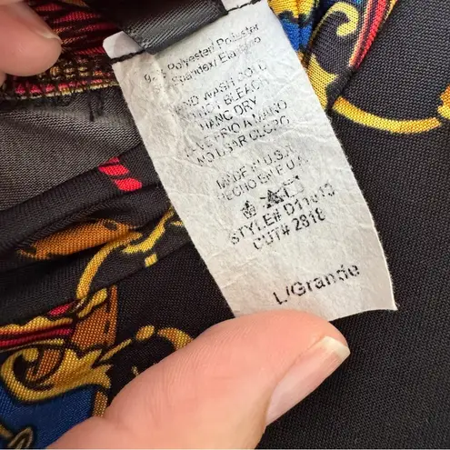 Vintage 90s Black Blue Equestrian Print Mini Dress Womens L Horse Lion Chain Size L