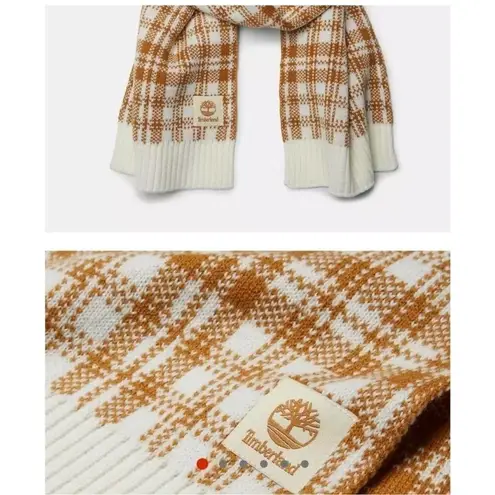 Timberland NWT  Buffalo Plaid Scarf Tan Off White Winter Scarf Gift